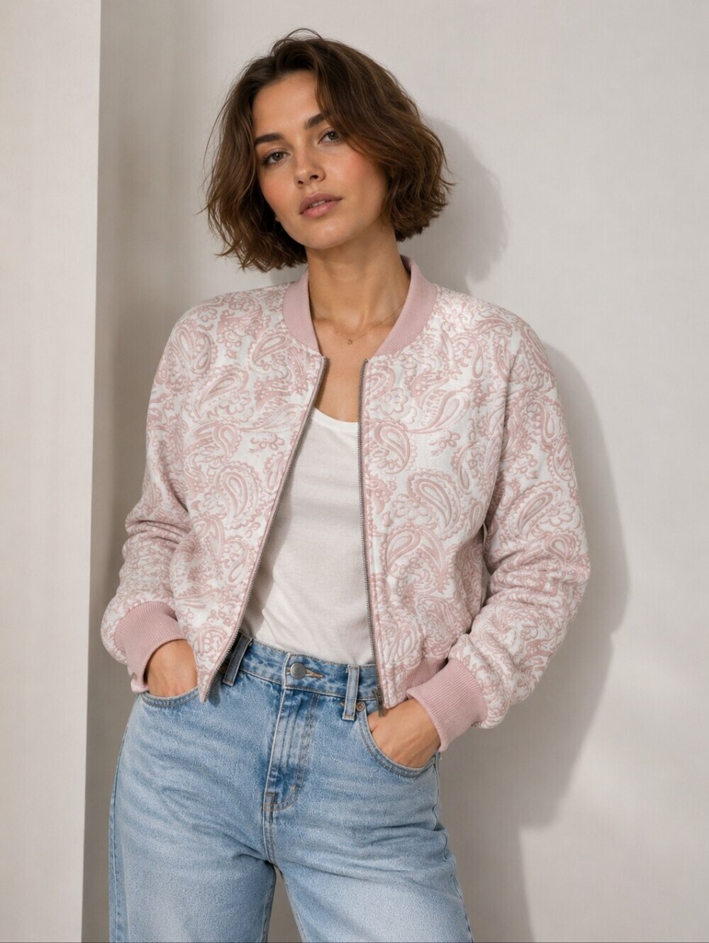 Victoria Beckham for Target Paisley Bomber Jacket | Blush Pink & Ivory | XS